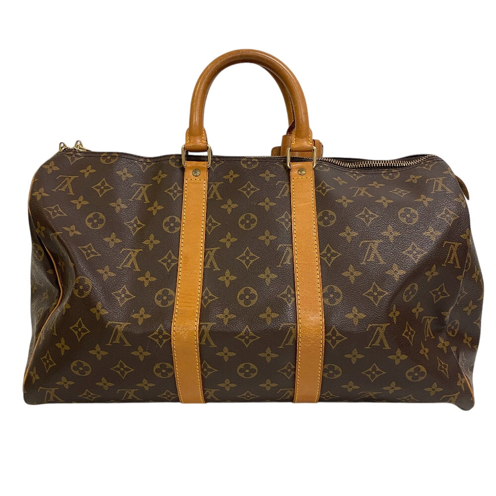 LOUIS VUITTON Boston Duffel bag Leather, Cloth Brown Monogram Keepall 45
