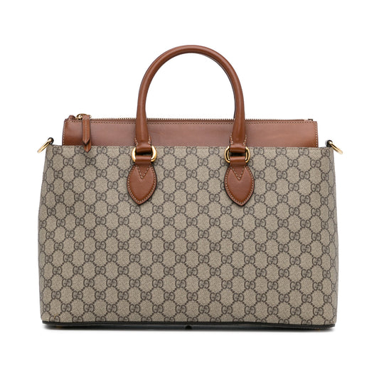 Gucci GG Supreme Brown Leather Canvas Shoulder Bag