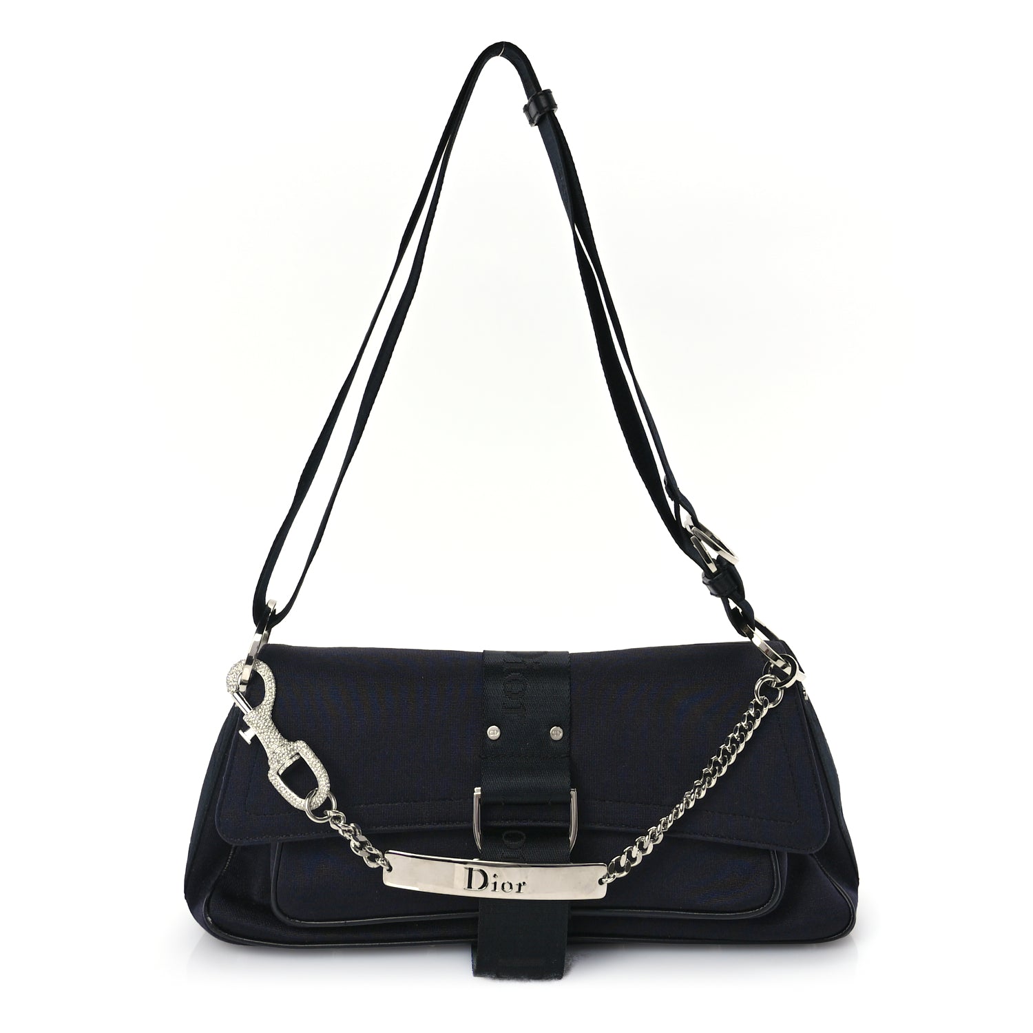 Christian Dior Silk Jersey Crystal Hardcore Bag Navy