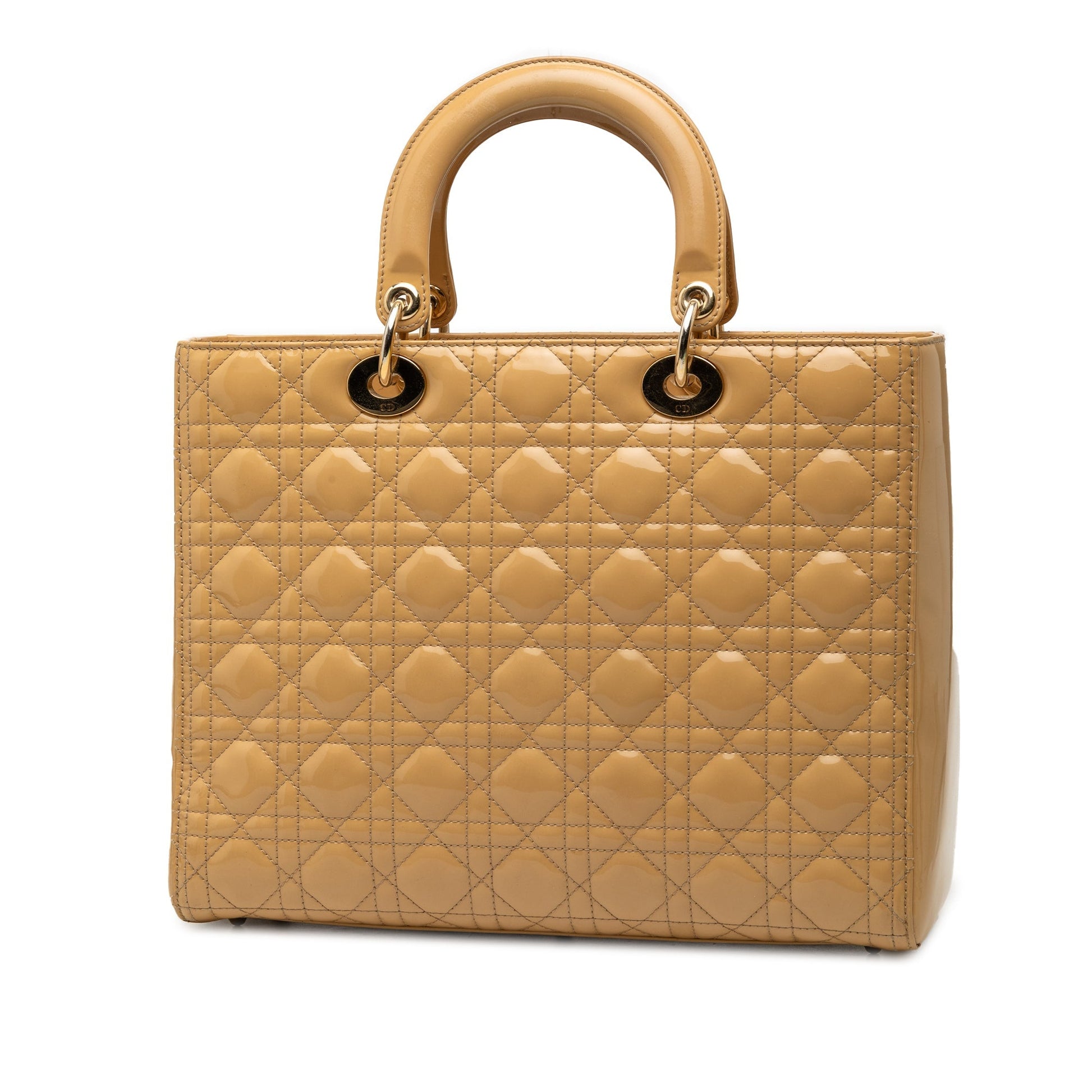 Brown Dior Large Patent Cannage Lady Dior Satchel