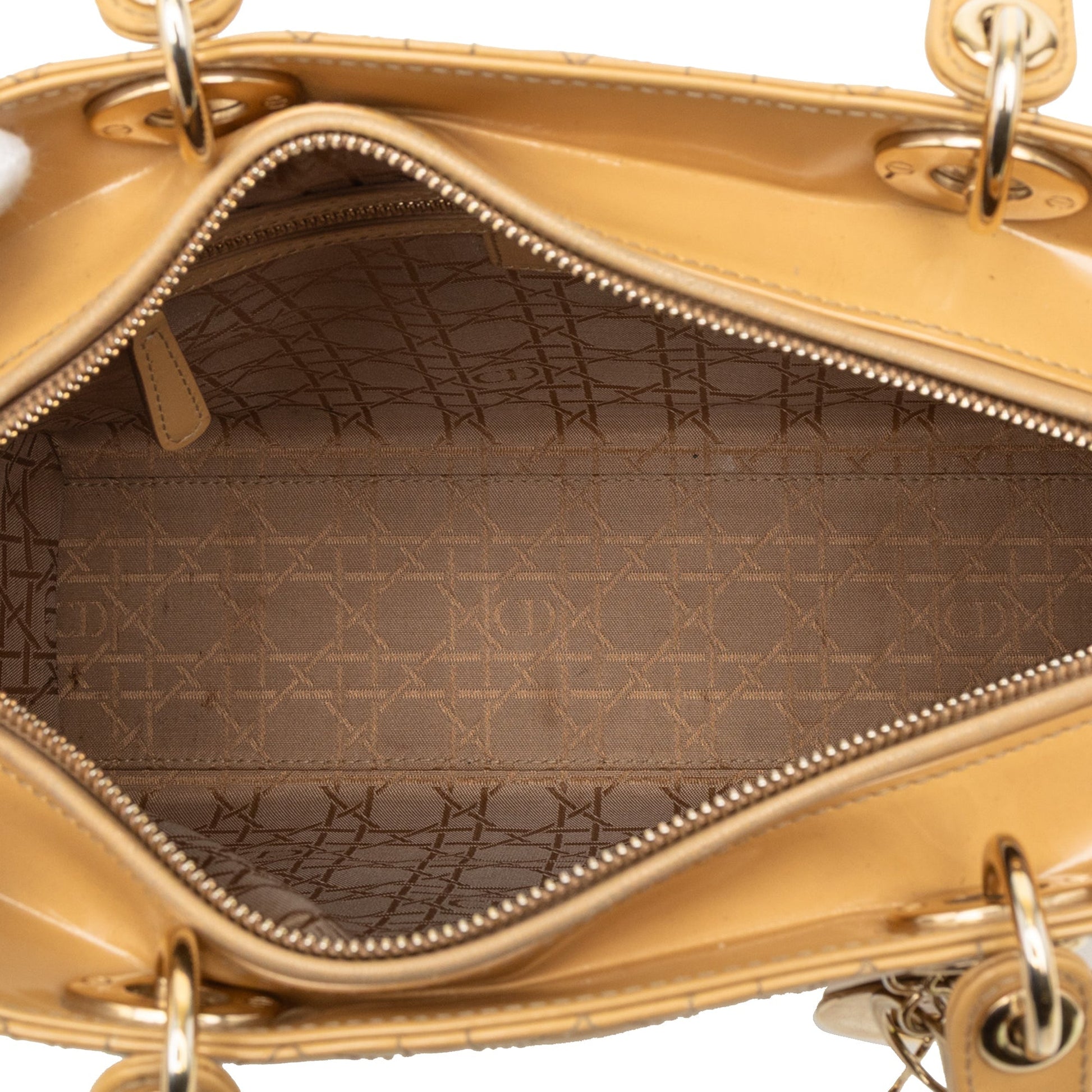 Brown Dior Large Patent Cannage Lady Dior Satchel