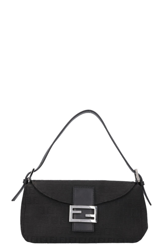 FENDI Zucca Print Baguette Shoulder Bag Black Canvas