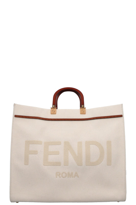 FENDI Sunshine Large Tote Bag Canvas Ivory