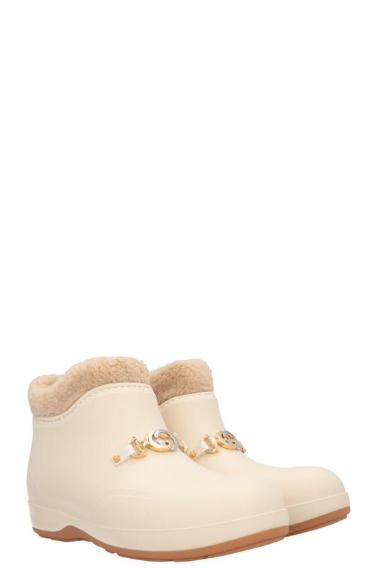 GUCCI Zumi Shearling PVC Ankle Boots Ivory