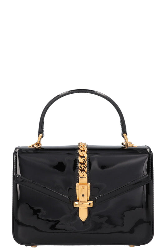 GUCCI Sylvie 1969 Mini Top Handle Bag Patent Black