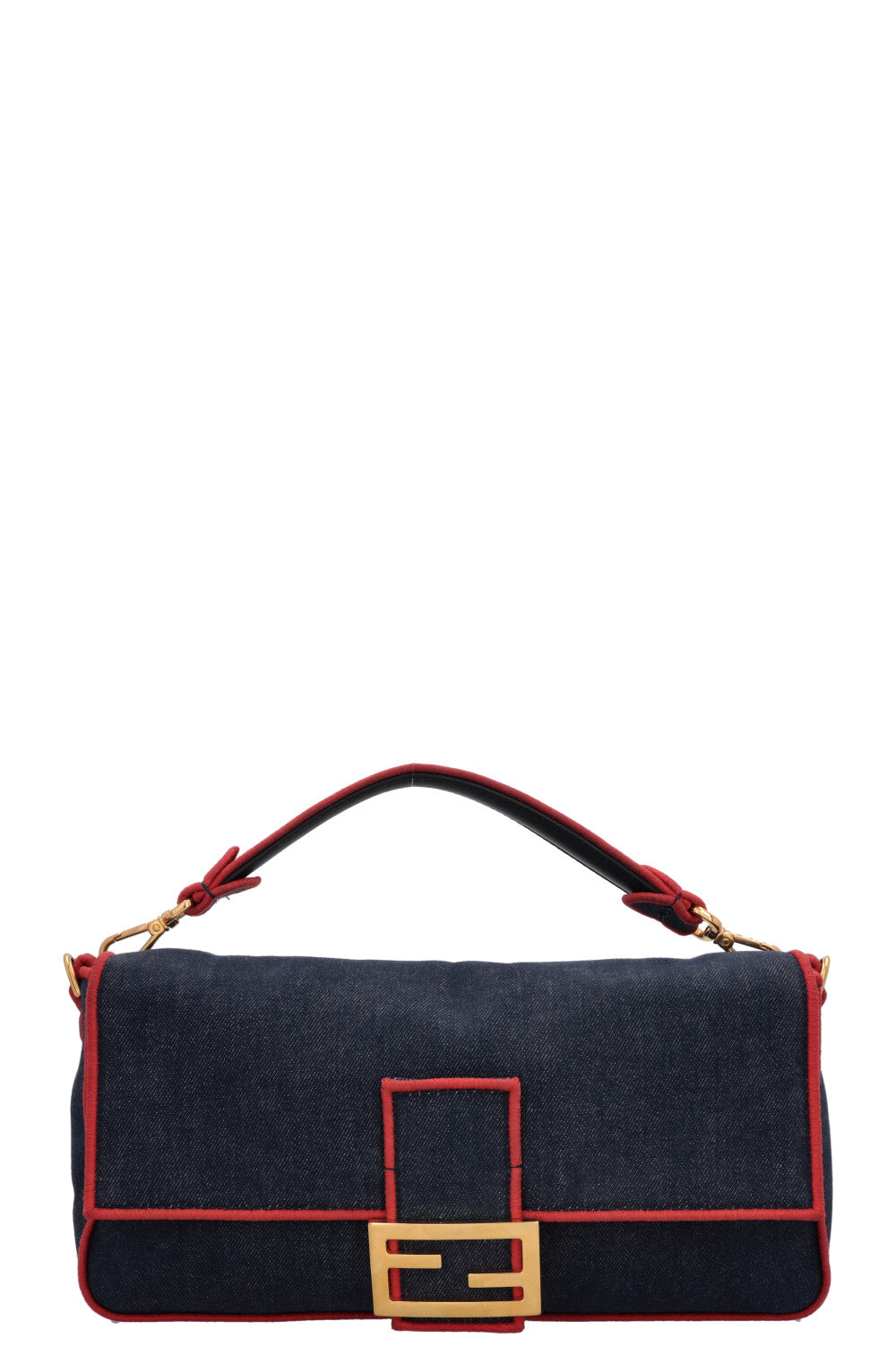 FENDI Large Baguette Crossbody Bag Denim Red