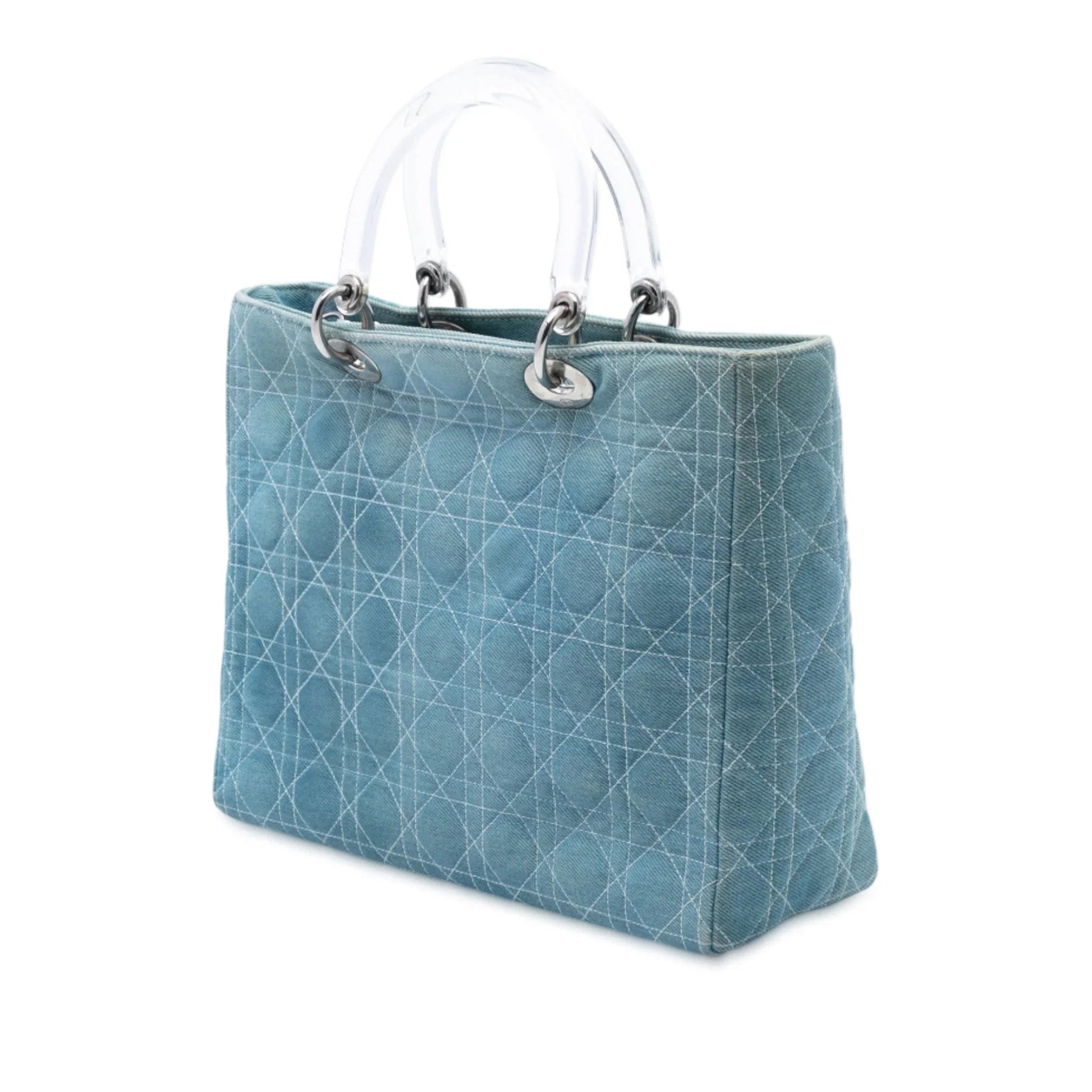 Blue Dior Large Denim Cannage Acrylic Handles Lady Dior Satchel