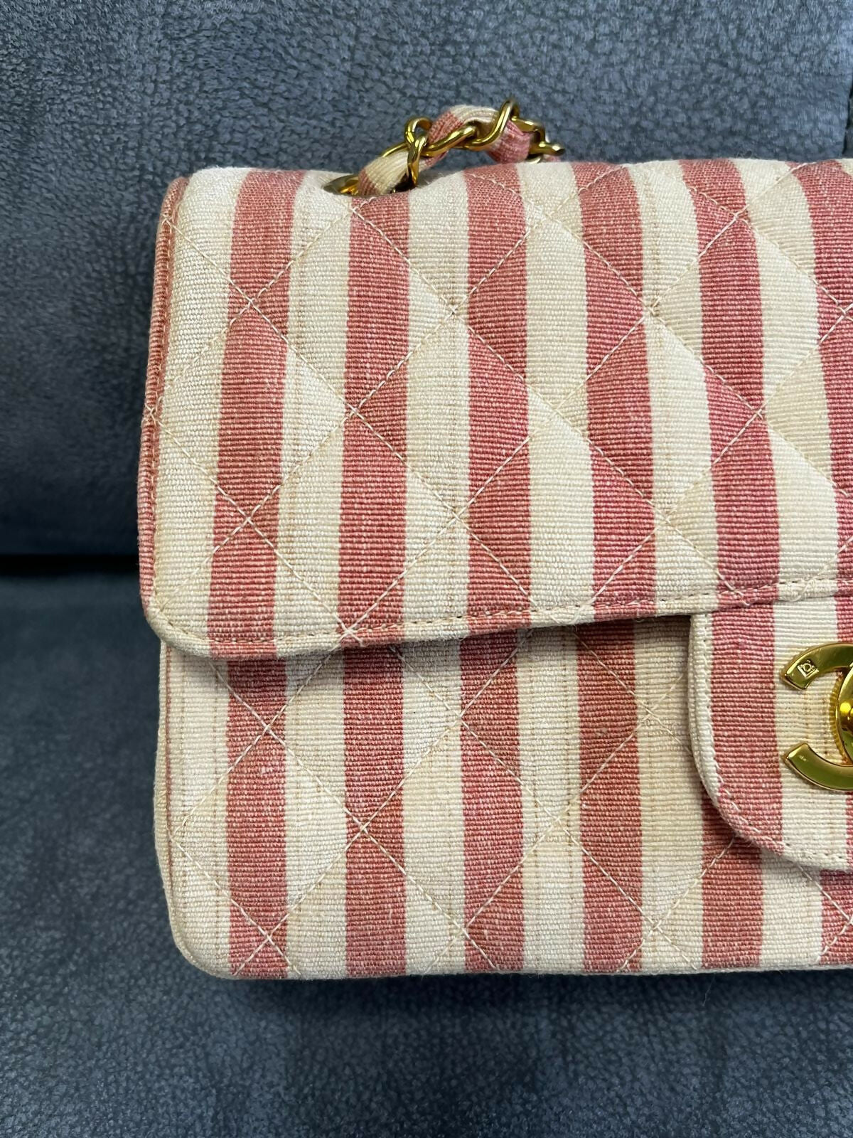 Chanel Striped Linen Classic Flap Bag