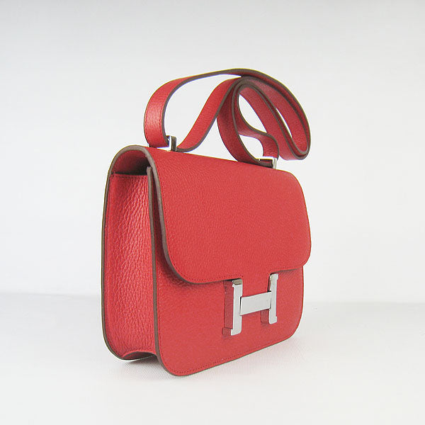 Luxury Hermes Constance Cowskin Leather Bag red silver