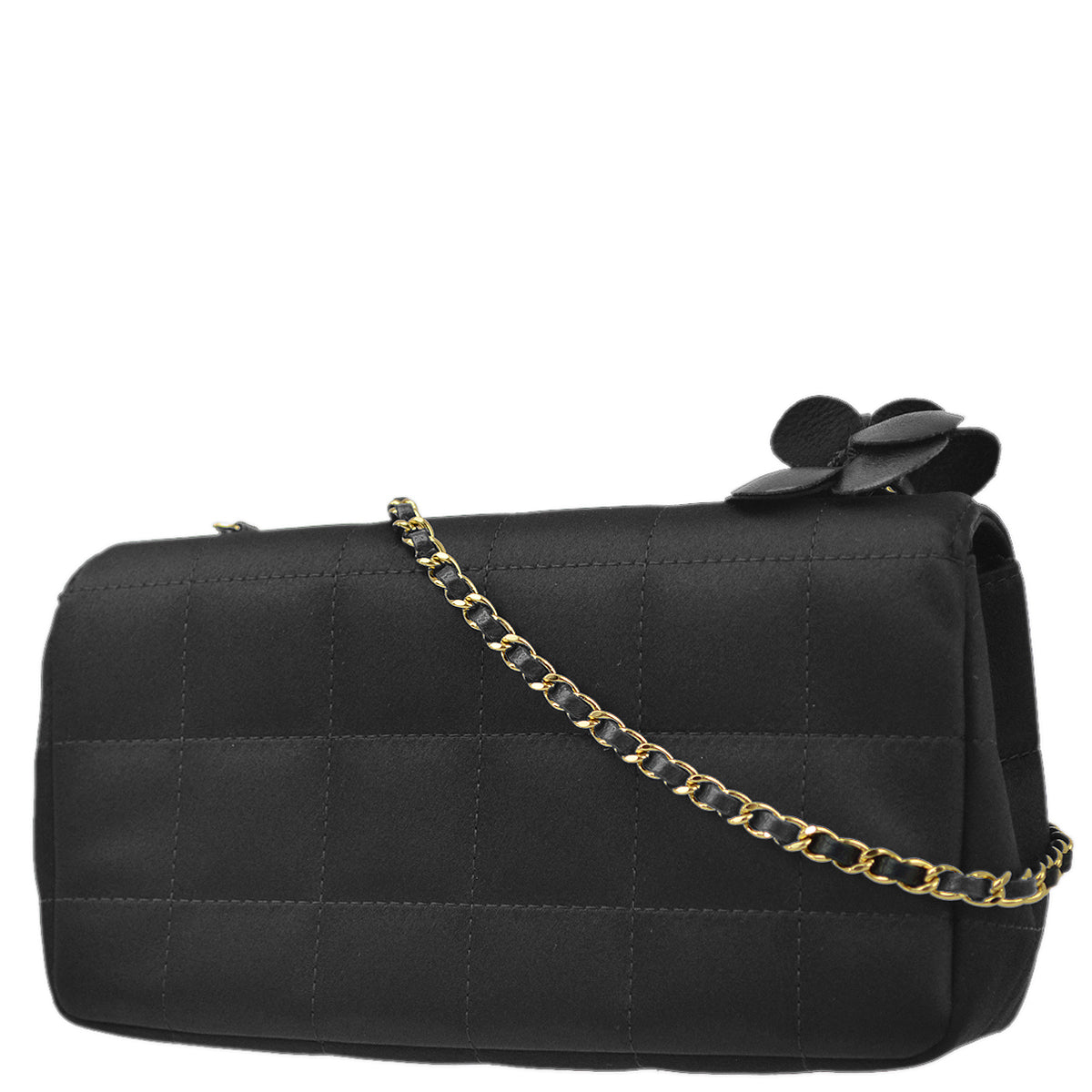 Chanel Black Satin Camellia Choco Bar Shoulder Bag