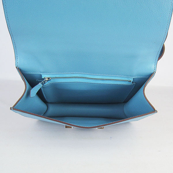 Luxury Hermes Constance Cowskin Leather Bag light blue silver