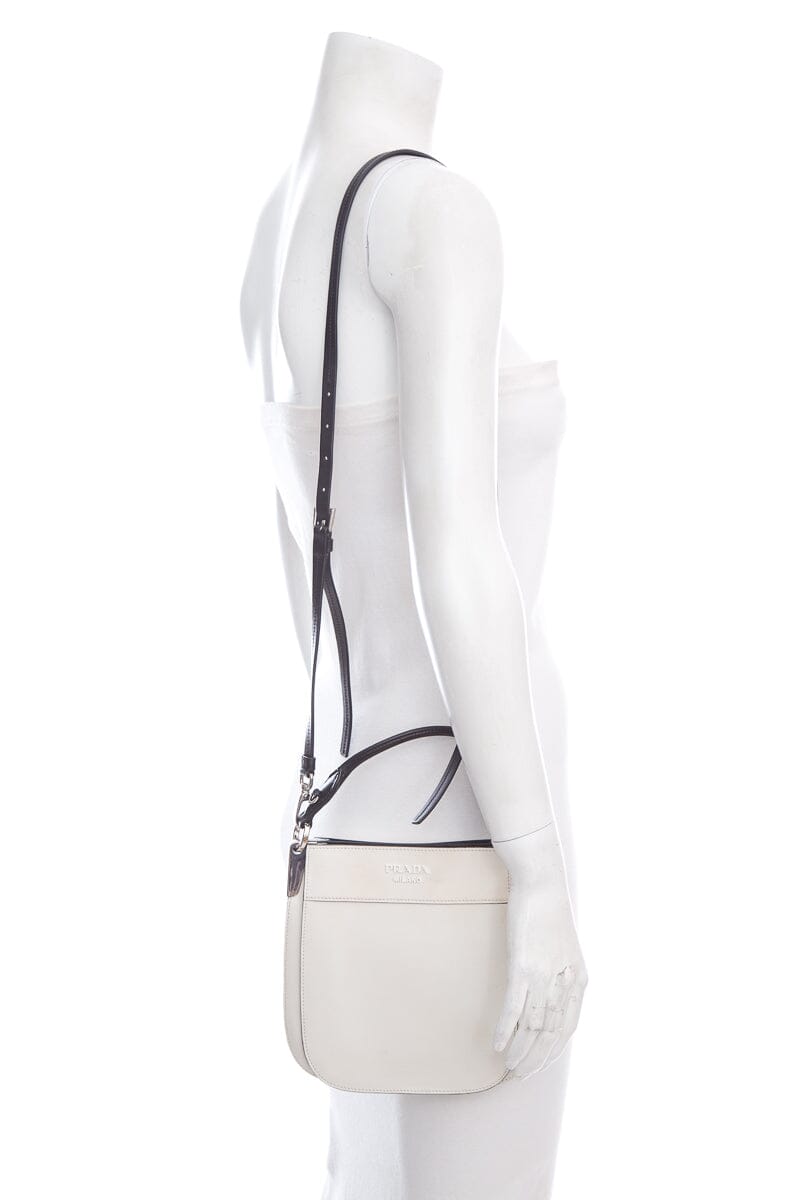 Prada City Calfskin Black & White Margit Cross-Body Luxury Handbag