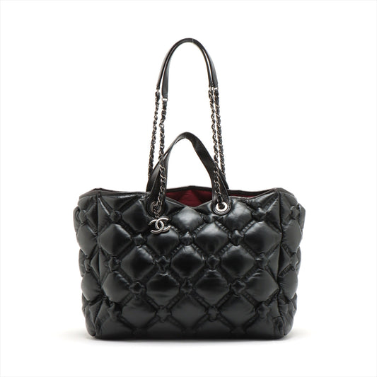 Chanel Bubble Kilt Leather Chain Top Bag Black Gummetal Gold 23rd