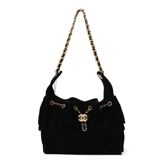 Suede Quilted Small Chanel 25 Handbag Black