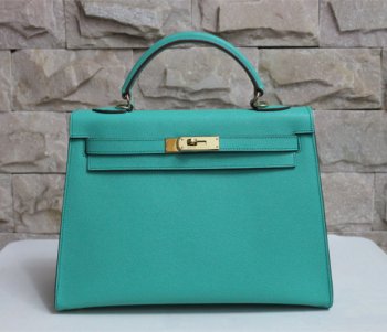 Luxury Hermes Kelly 32cm Epsom Leather Handbag Lake Green Gold