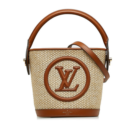 Louis Vuitton Bucket Handbag 2WAY M59962 Natural Brown Leather Raffia  Louis Vuitton