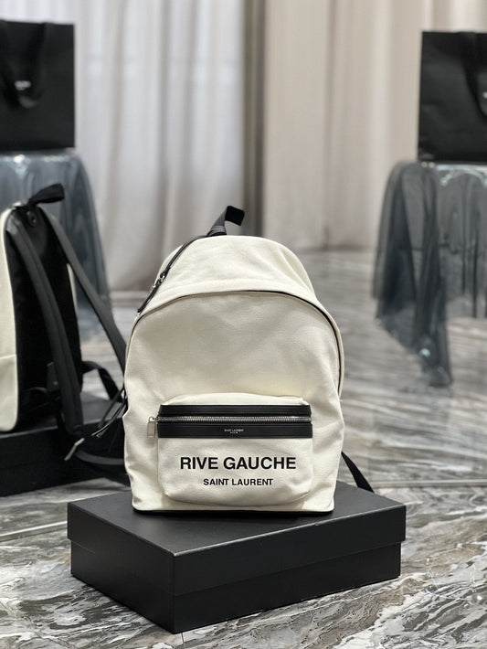 Yves Saint Laurent City Backpack In Canvas Unisex.8in/ White