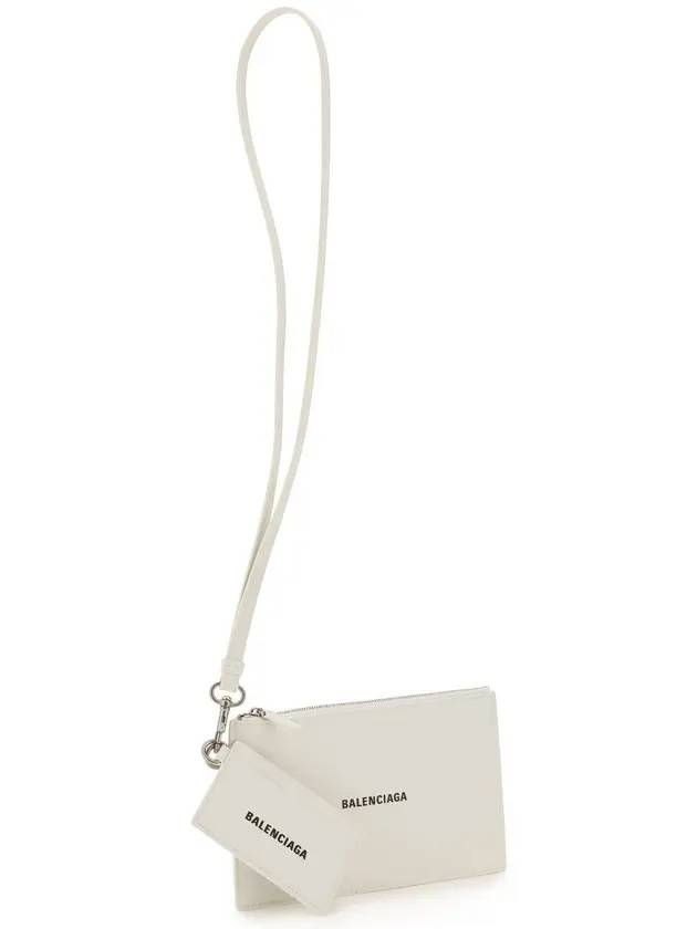 Luxury Balenciaga Trending 2026 Cash Logo Strap Double Pouch Strap Card Wallet White