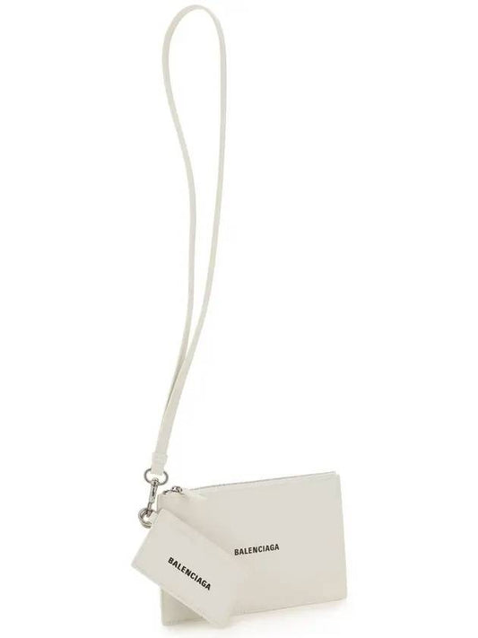 Luxury Balenciaga Trending 2026 Cash Logo Strap Double Pouch Strap Card Wallet White