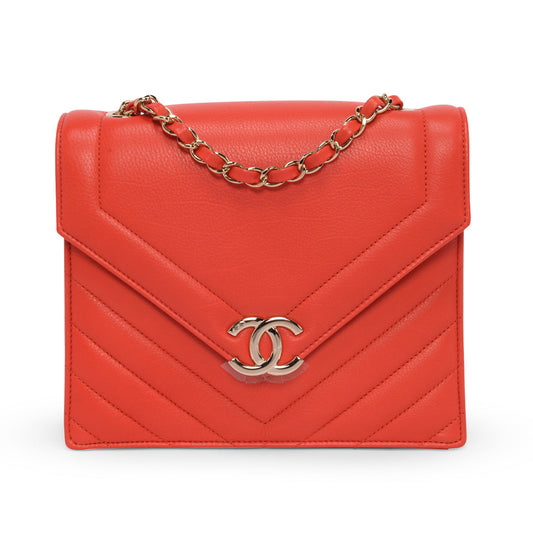 Chanel Red Chevron Calfskin Small Envelope Flap Bag