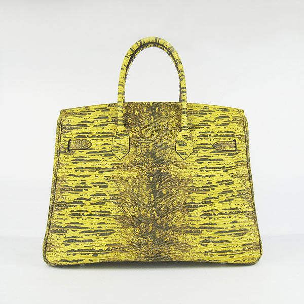 Luxury Hermes Birkin 35cm Lizard Pattern Handbag 6089 Yellow/Silver