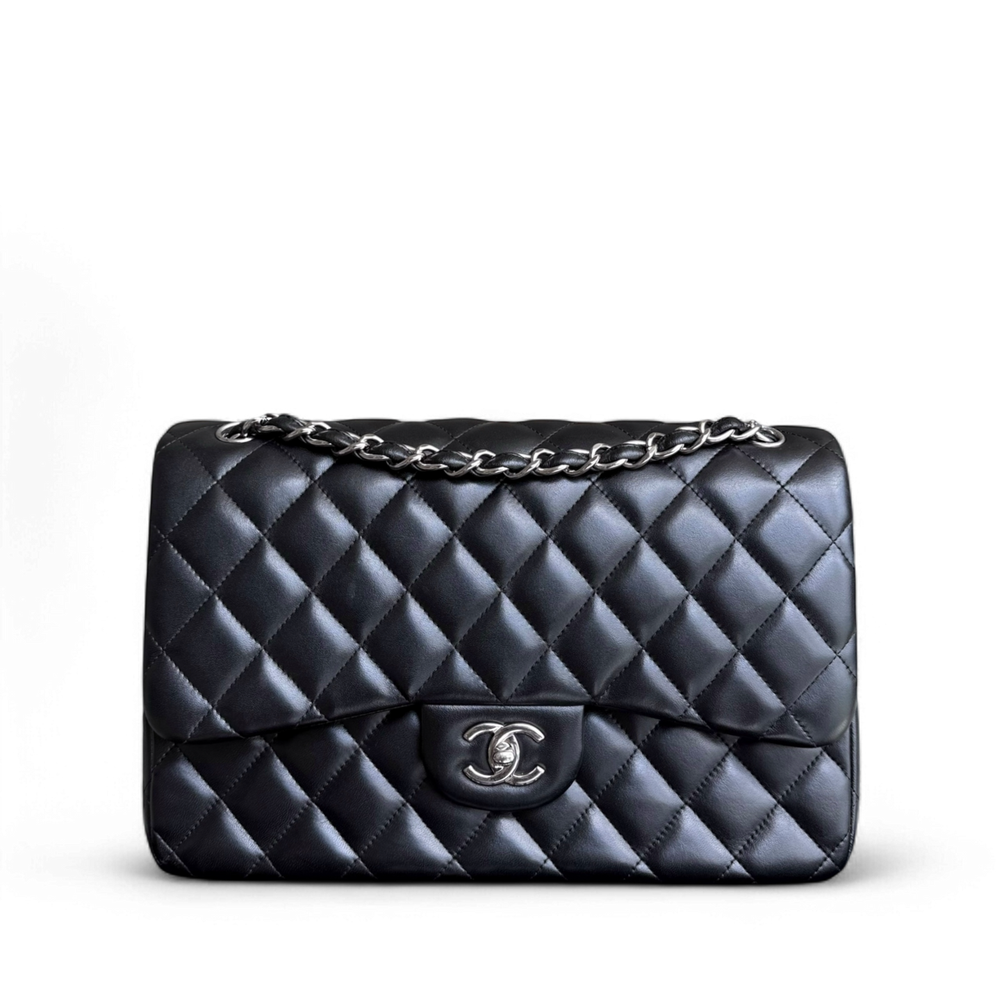 Chanel Classic Flap Jumbo - Double Flap 30CM Quilted Lambskin Black Silver Hardware