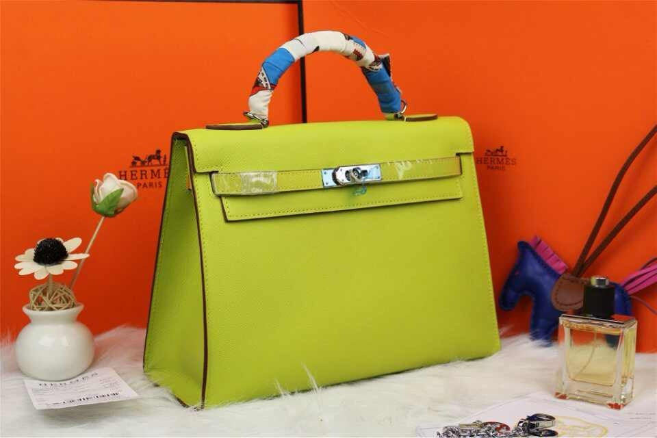 Luxury Hermes Kelly 32cm Epsom Leather Handbag Lemon Yellow