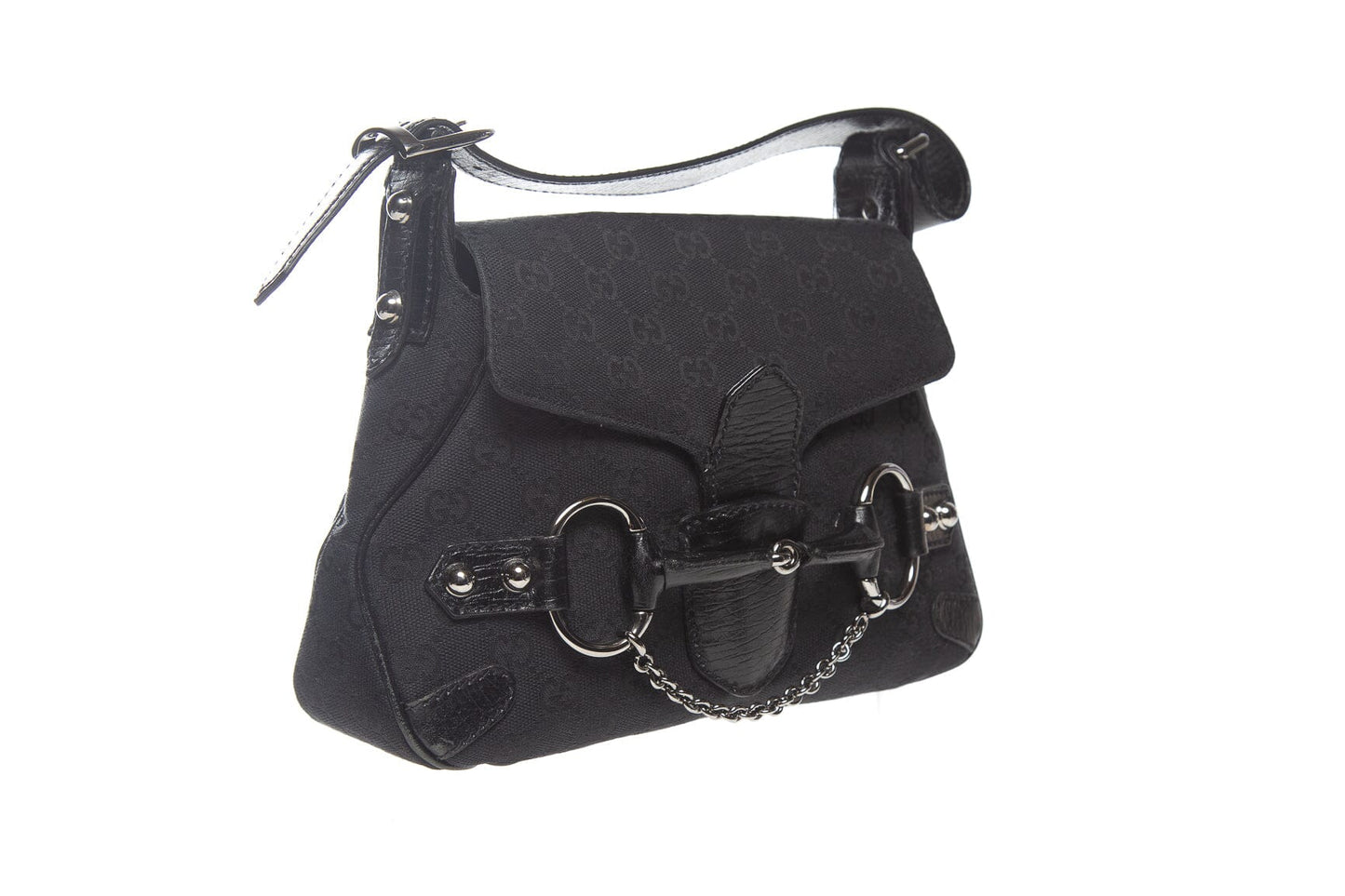Gucci 1955 Black Canvas Horsebit Shoulder Bag