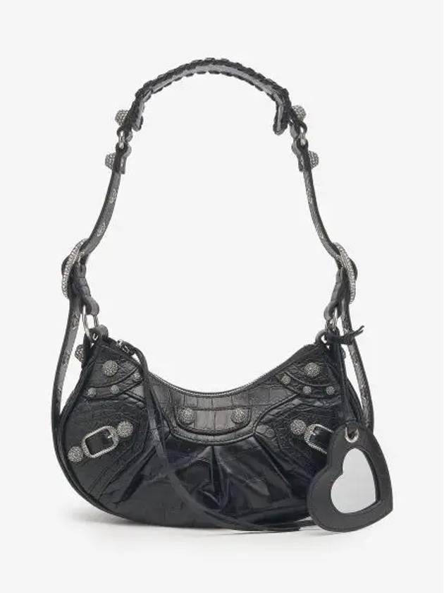 Luxury Balenciaga Trending 2026 Le Cagole Crocodile Embossed Shoulder Bag Black