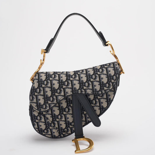 Dior Saddle Bag Mini Blue Oblique Jacquard With Shoulder Strap From 2019