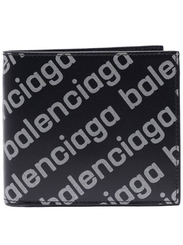 Luxury Balenciaga Trending 2026 Reflected Logo Half Wallet Black