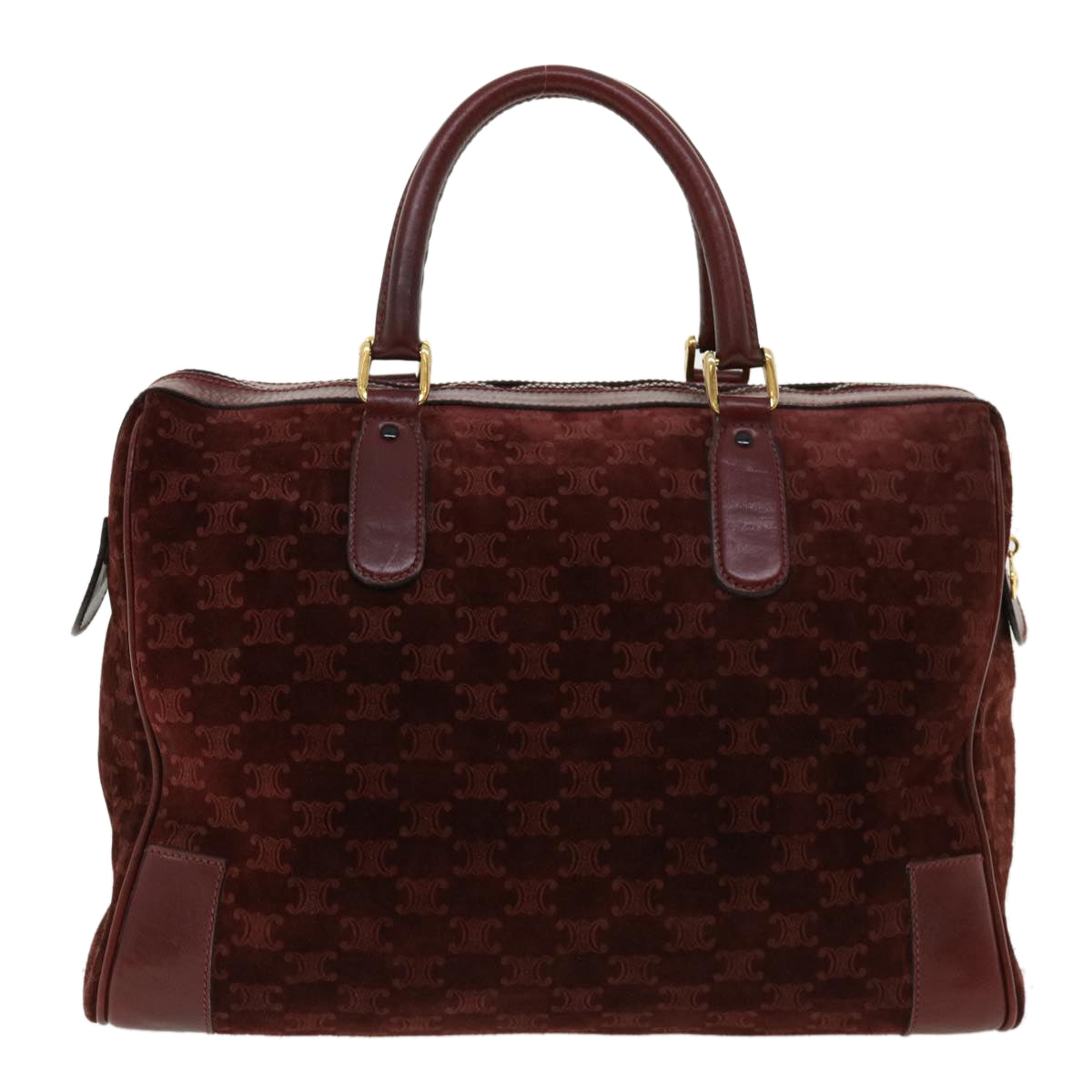 Luxury CELINE Macadam Canvas Boston Bag PVC Leather Red ac1583