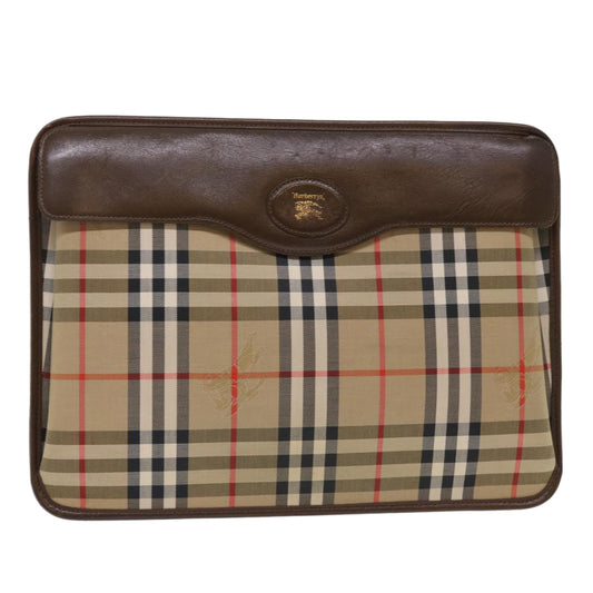 Burberry Nova Check Clutch Bag Canvas Beige Brown Red Auth ac2005