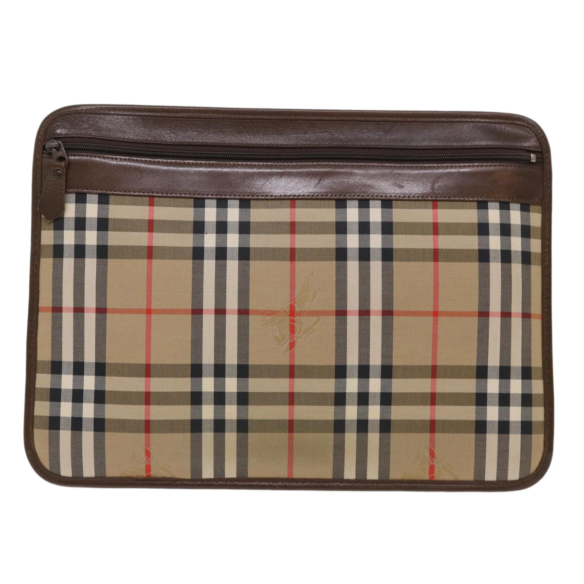 Burberry Nova Check Clutch Bag Canvas Beige Brown Red Auth ac2005