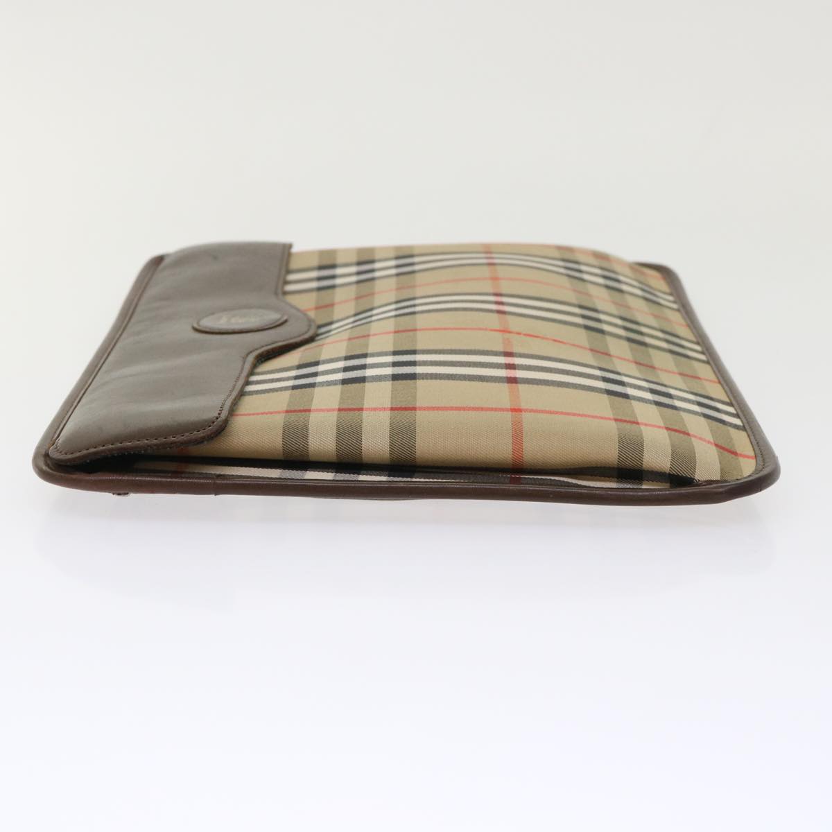 Burberry Nova Check Clutch Bag Canvas Beige Brown Red Auth ac2005