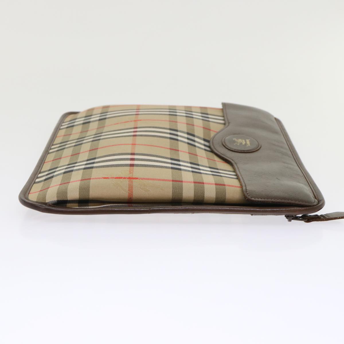 Burberry Nova Check Clutch Bag Canvas Beige Brown Red Auth ac2005