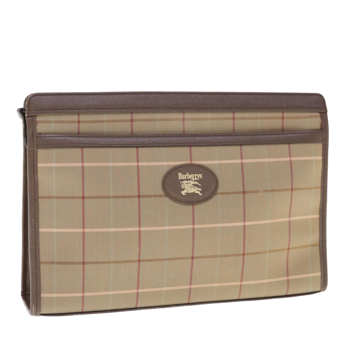 Burberry Nova Check Clutch Bag Nylon Canvas Beige Auth ac2672