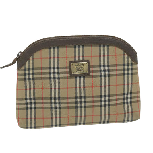 Burberry Nova Check Clutch Bag Nylon Canvas Beige Auth ac2674