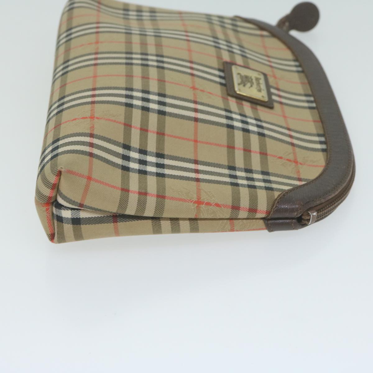 Burberry Nova Check Clutch Bag Nylon Canvas Beige Auth ac2674