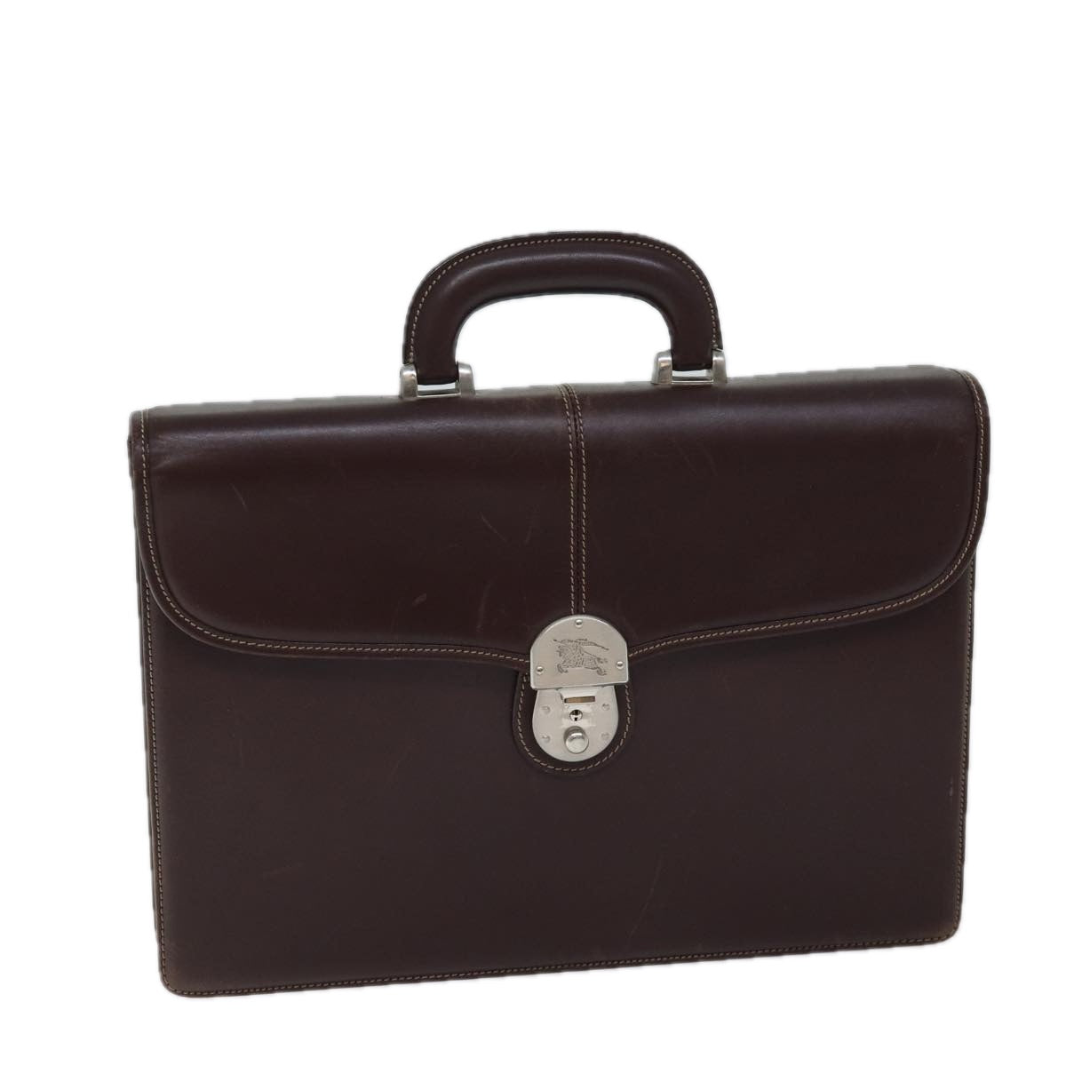Burberry Hand Bag Leather Brown Auth ac2924