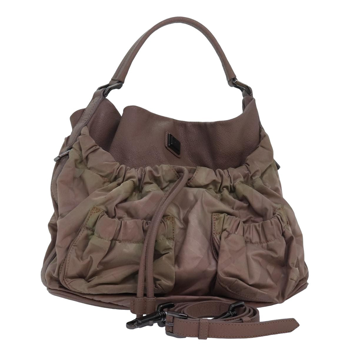 Burberry Nova Check Shoulder Bag Leather 2way Beige Auth ac3125