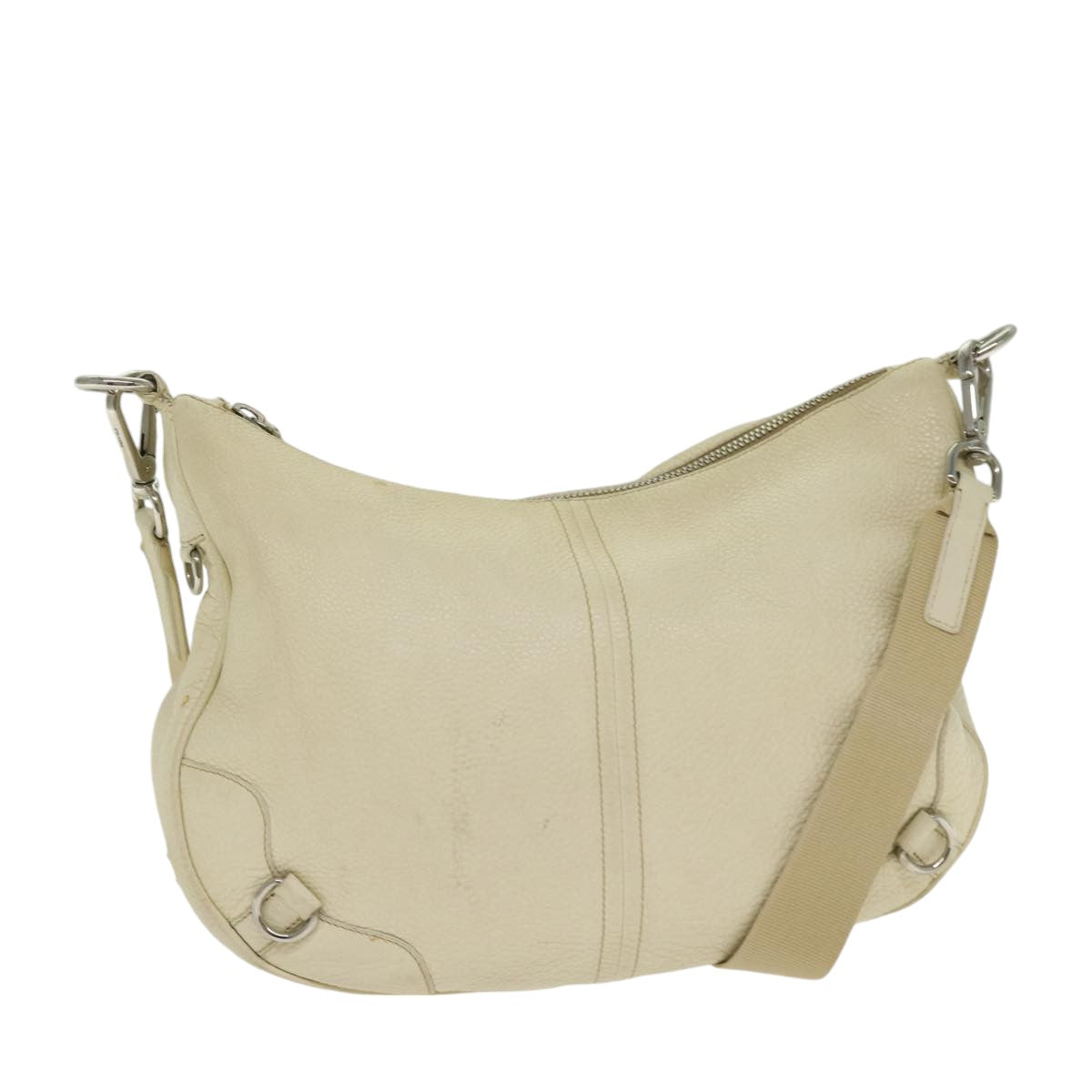 PRADA Shoulder Bag Leather White Silver Auth