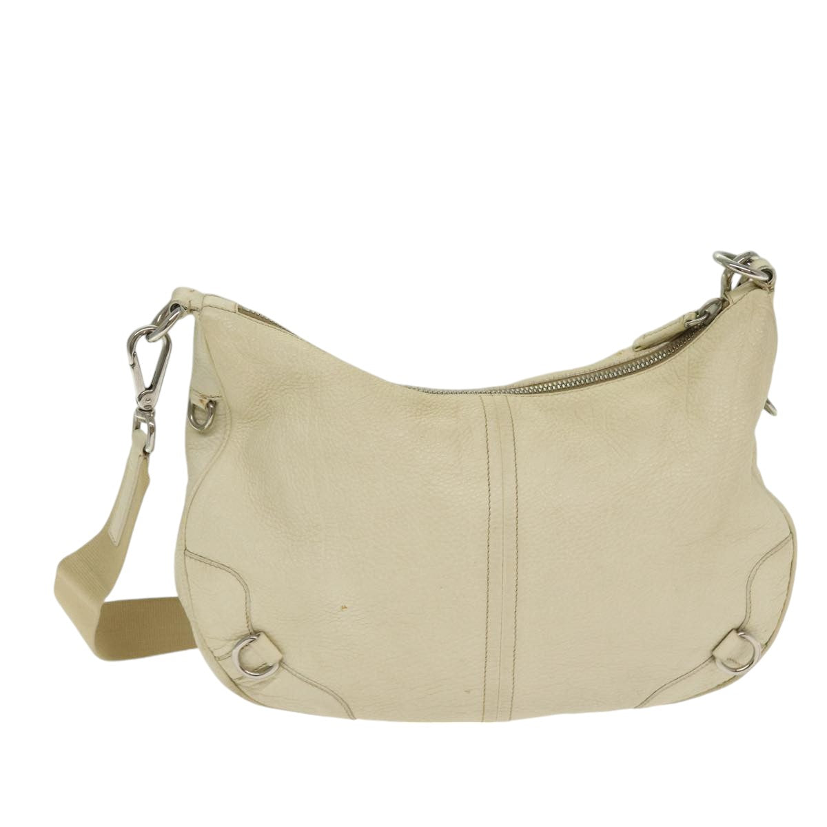PRADA Shoulder Bag Leather White Silver Auth