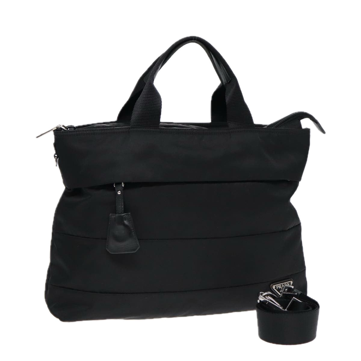 PRADA Tote Bag Nylon 2way Black Silver Auth