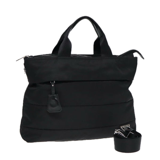 PRADA Tote Bag Nylon 2way Black Silver Auth