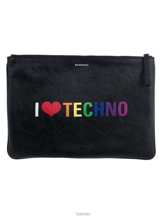 Luxury Balenciaga Trending 2026 I Love Techno Clutch Bag Black