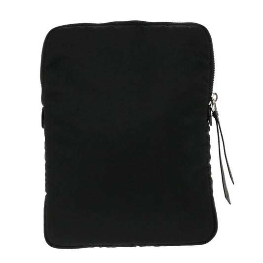 PRADA Clutch Bag Nylon Leather Black Orange Auth