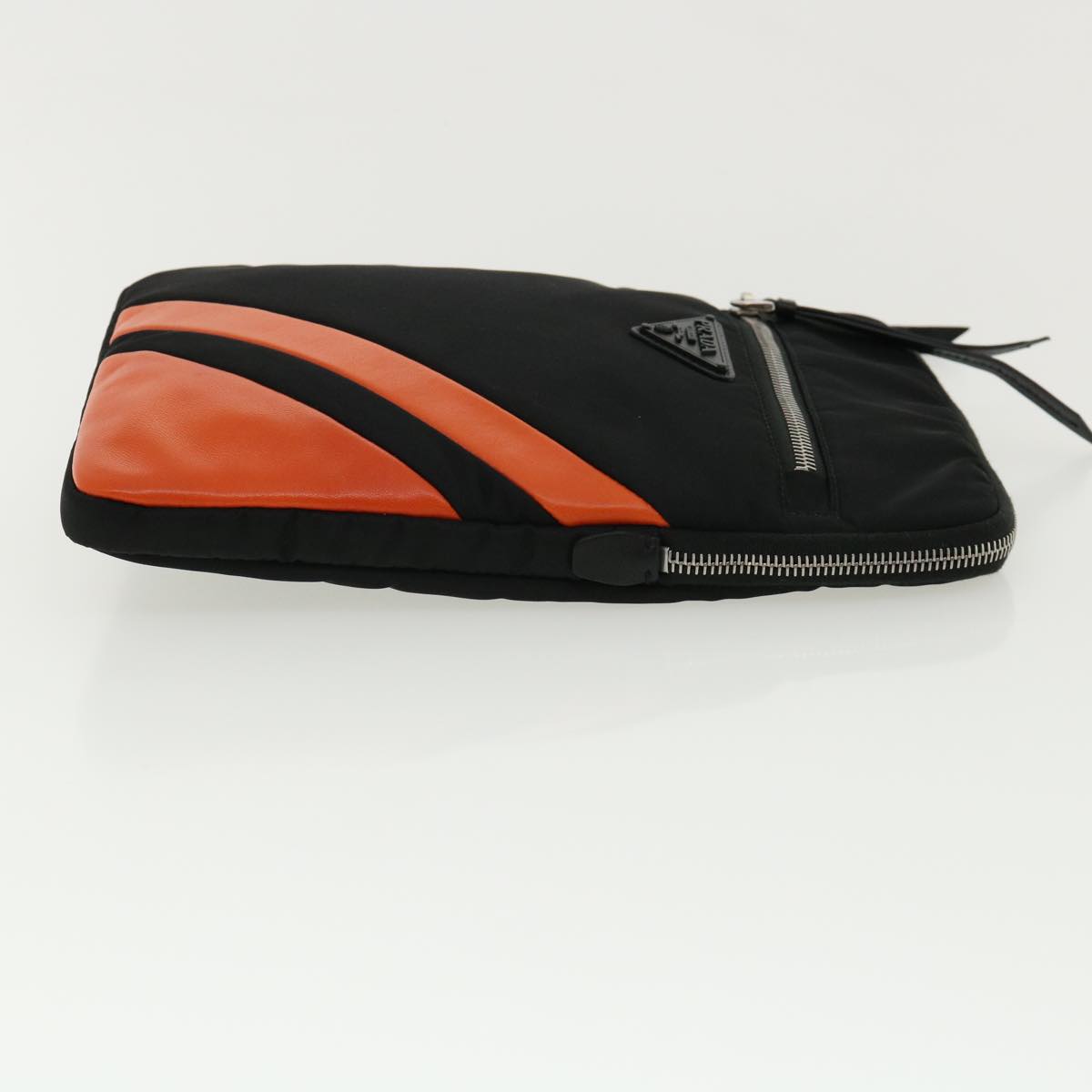 PRADA Clutch Bag Nylon Leather Black Orange Auth