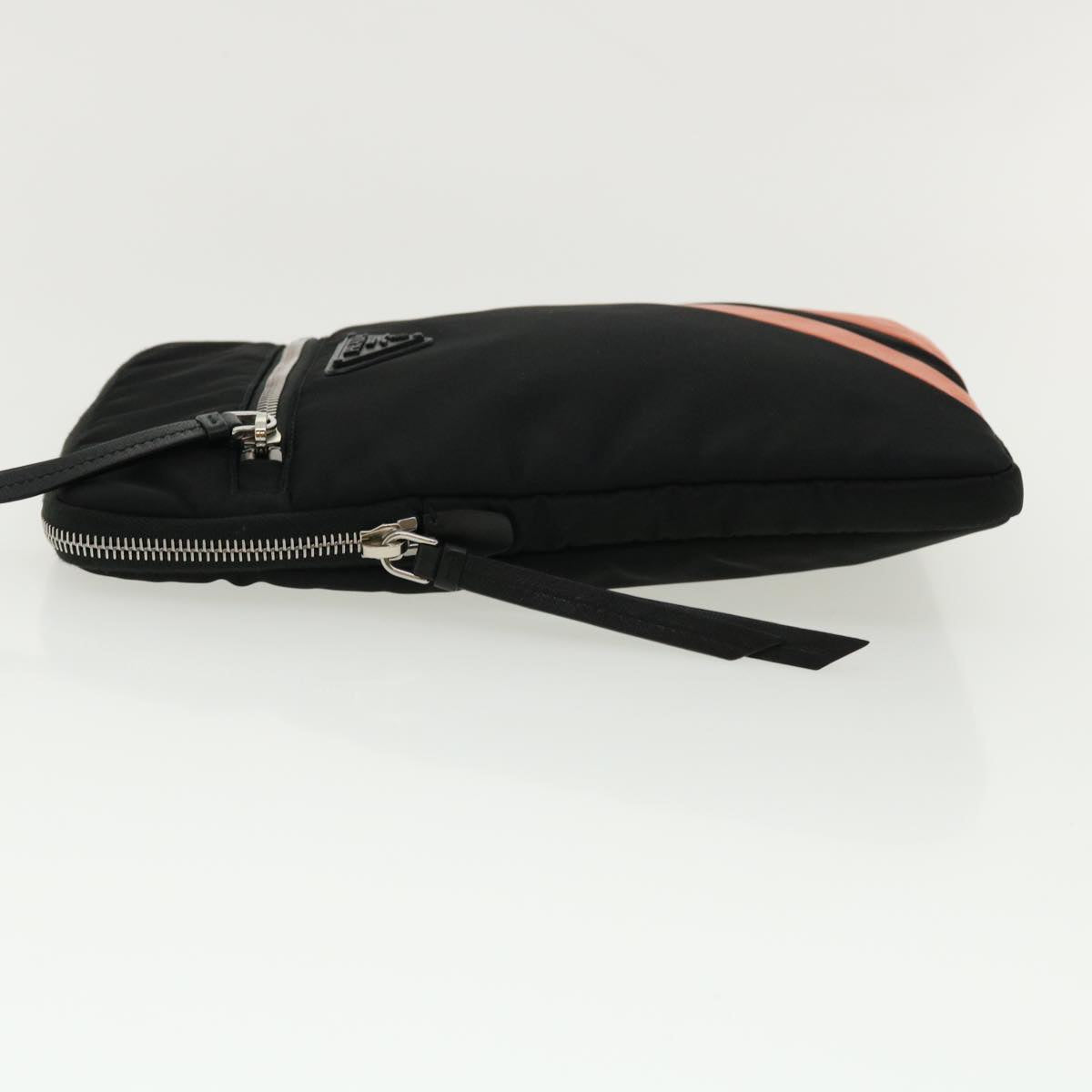 Prada Clutch Bag Nylon Leather Black Orange
