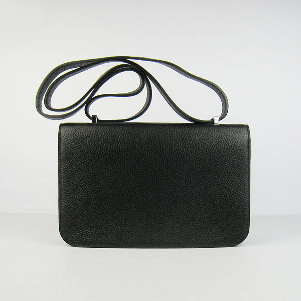 Luxury Hermes Calf Leather Message Bag Black Silver